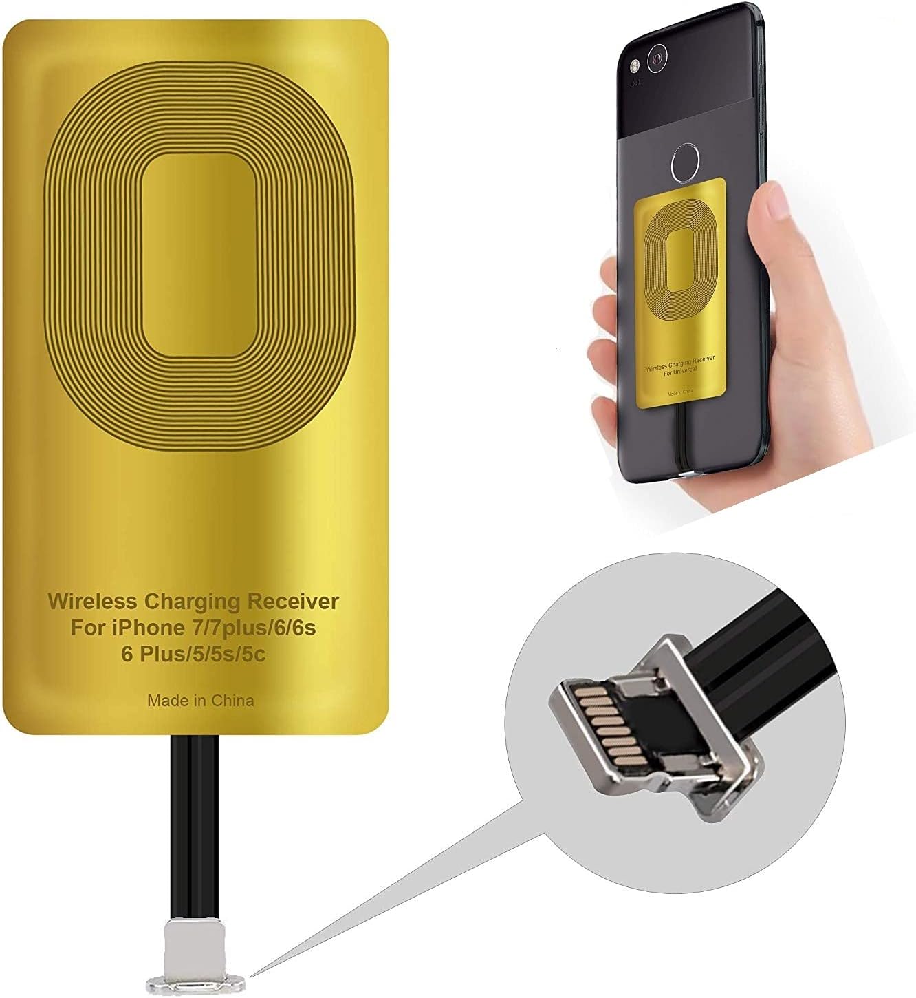 Fast QI Receiver for iPhone 7/7 Plus/6/6 Plus/6s/6s Plus/5/5s/5c Ultra-Slim 5W 1000mAh Wireless Receiver Charging Adapter Compatible All Wireless Chargers