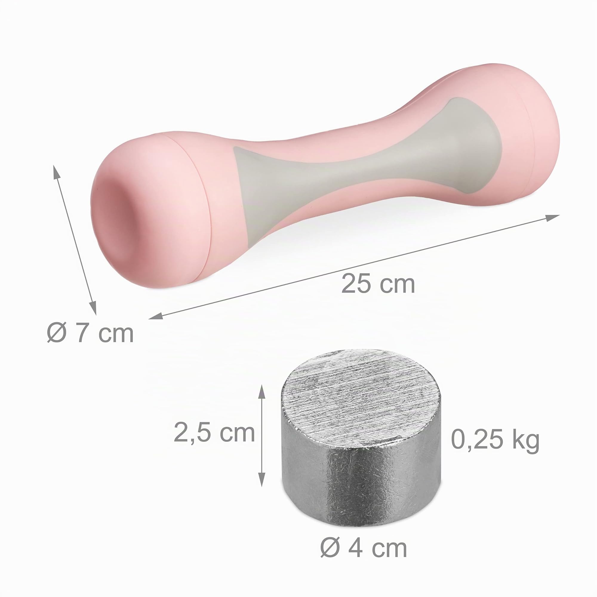 Relaxdays Haltères Poids Personnalisable, Lot de 2, Accessoire 1kg, 1,5kg, 2kg, revêtement caoutchouté, Fitness, Rose