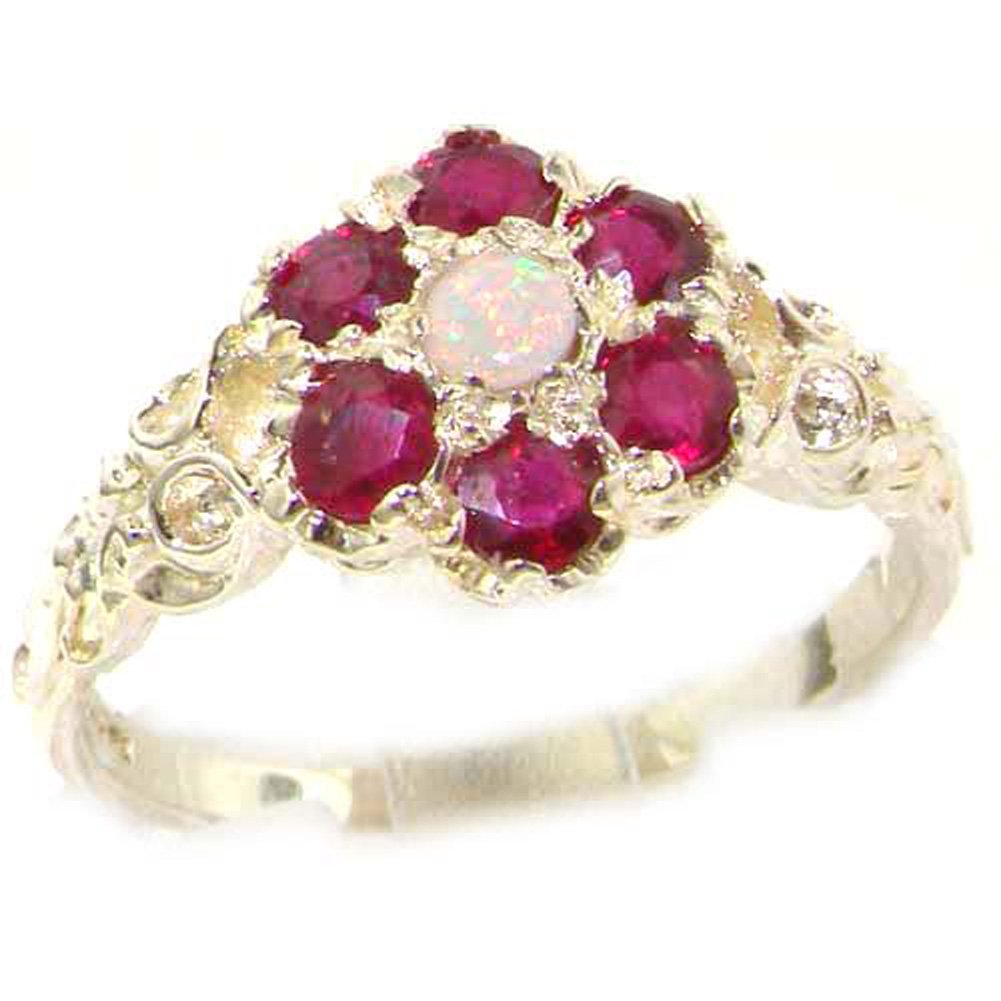 LetsBuyGold925 Sterling Silver Real Genuine Opal and Ruby Womens Band Ring
