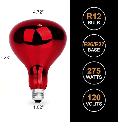 Miniatura 2 de YUNCHI Bombilla de luz roja infrarroja, bombillas de lámpara de calor roja de 275 W para cría, pollos, cachorros, servicio de alimentos, baño,