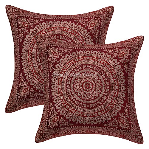 Stylo Culture Bohemio Forros para Cojines Decorativos 40x40 cm Brocado De Seda Mandala Fundas De Almohadones Sofa Granate Jacquard Cuadrado Cremallera Fundas Almohadones para Sillas - 2 Pcs