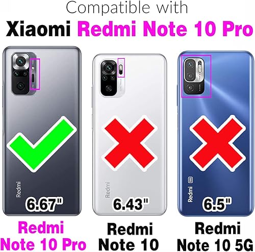 Miniatura 2 de Asuwish Funda compatible con Xiaomi Redmi Note 10 Pro y protector de pantalla de vidrio templado, correa de muñeca con soporte para tarjeta de