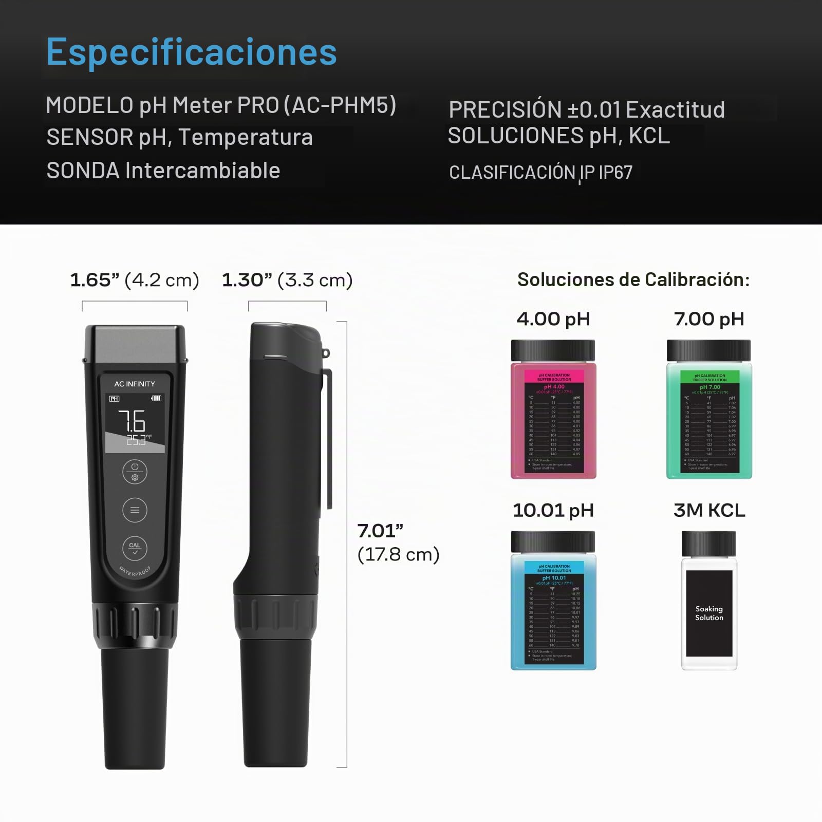 AC Infinity Kit de medidor de pH PRO, bolígrafo digital de alta precisión con precisión de pH de ± 0.01 y sonda intercambiable, medidor de pH de prueba de nutrientes para plantas hidropónicas de agua,