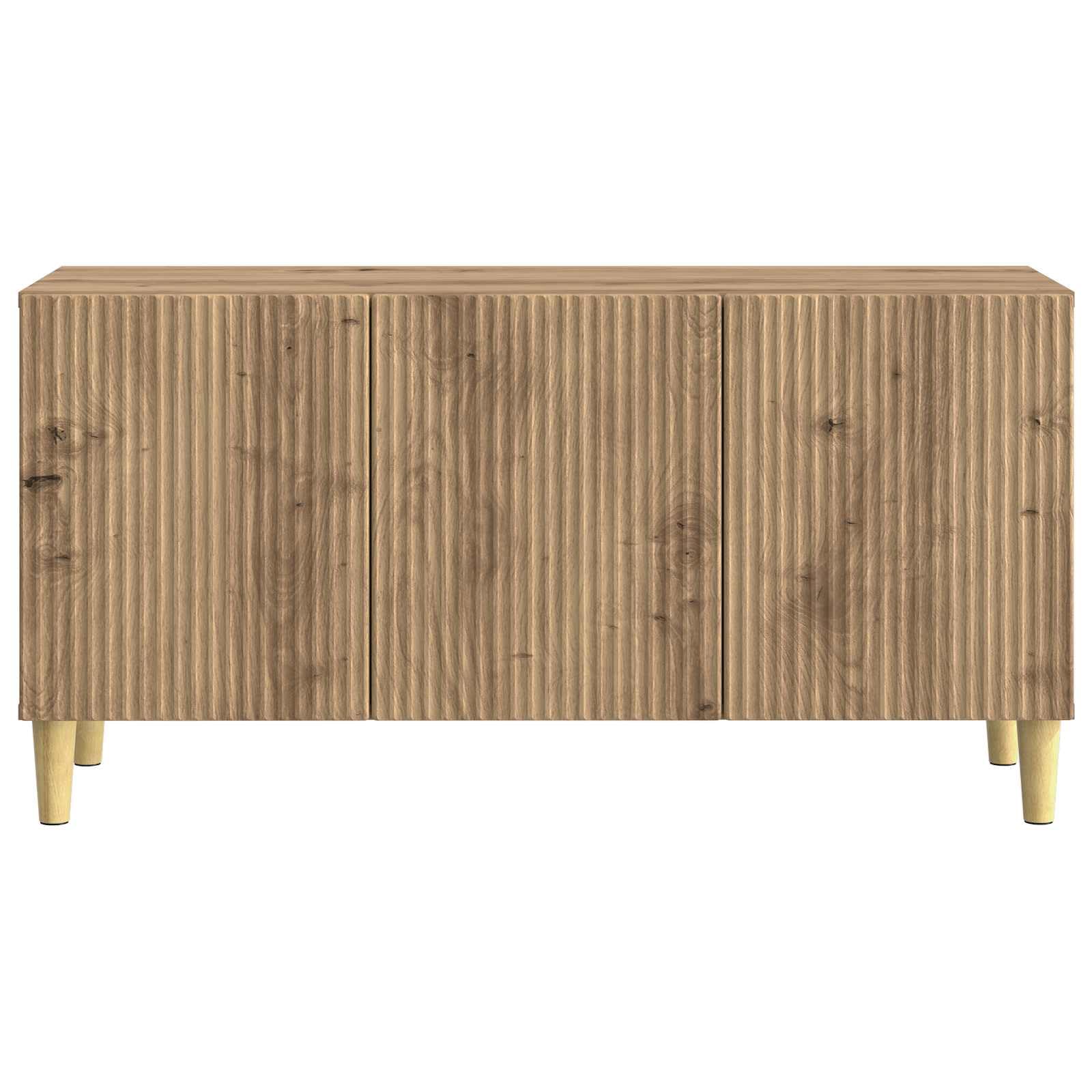 Mobile TV basso in rovere Artisan, 99 x 34,5 x 50 cm, mobile TV vintage con 3 ante e gambe coniche, unità multimediale stabile, credenza per soggiorno