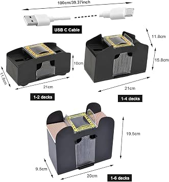 Automatic Card Shuffler Machine for 1-6 Decks - USB/Battery Operated Shuffling Device for Standard Size Playing Cards, Home Table Game Accessory