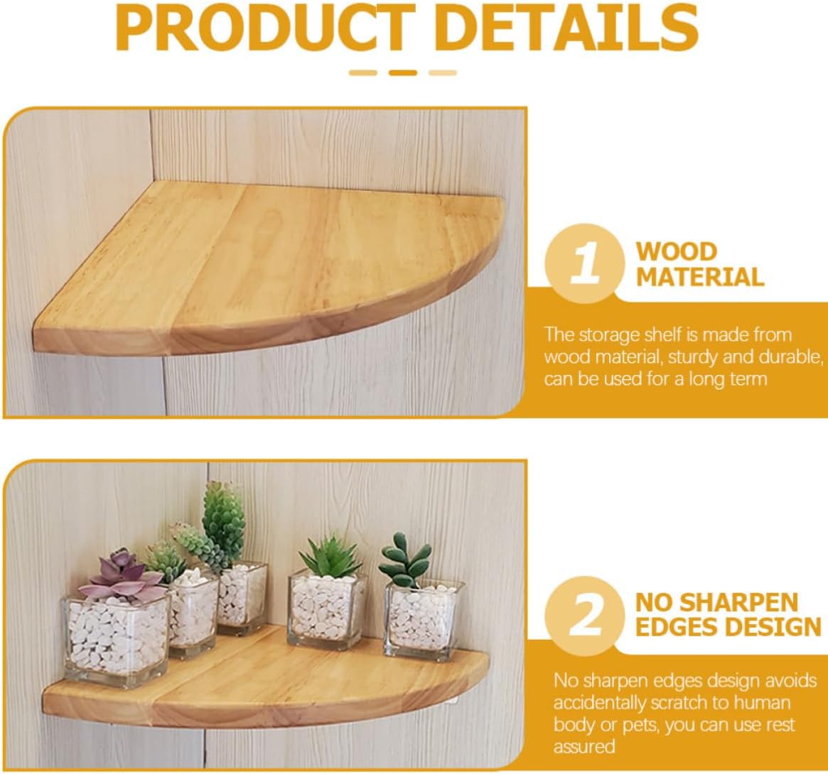 Garneck 2 Pcs Wooden Corner Floating Shelves with Wall-Mounted Design and No Sharp Edges, Beige Sector Shape Storage Display Shelves for Bedroom and Living Room