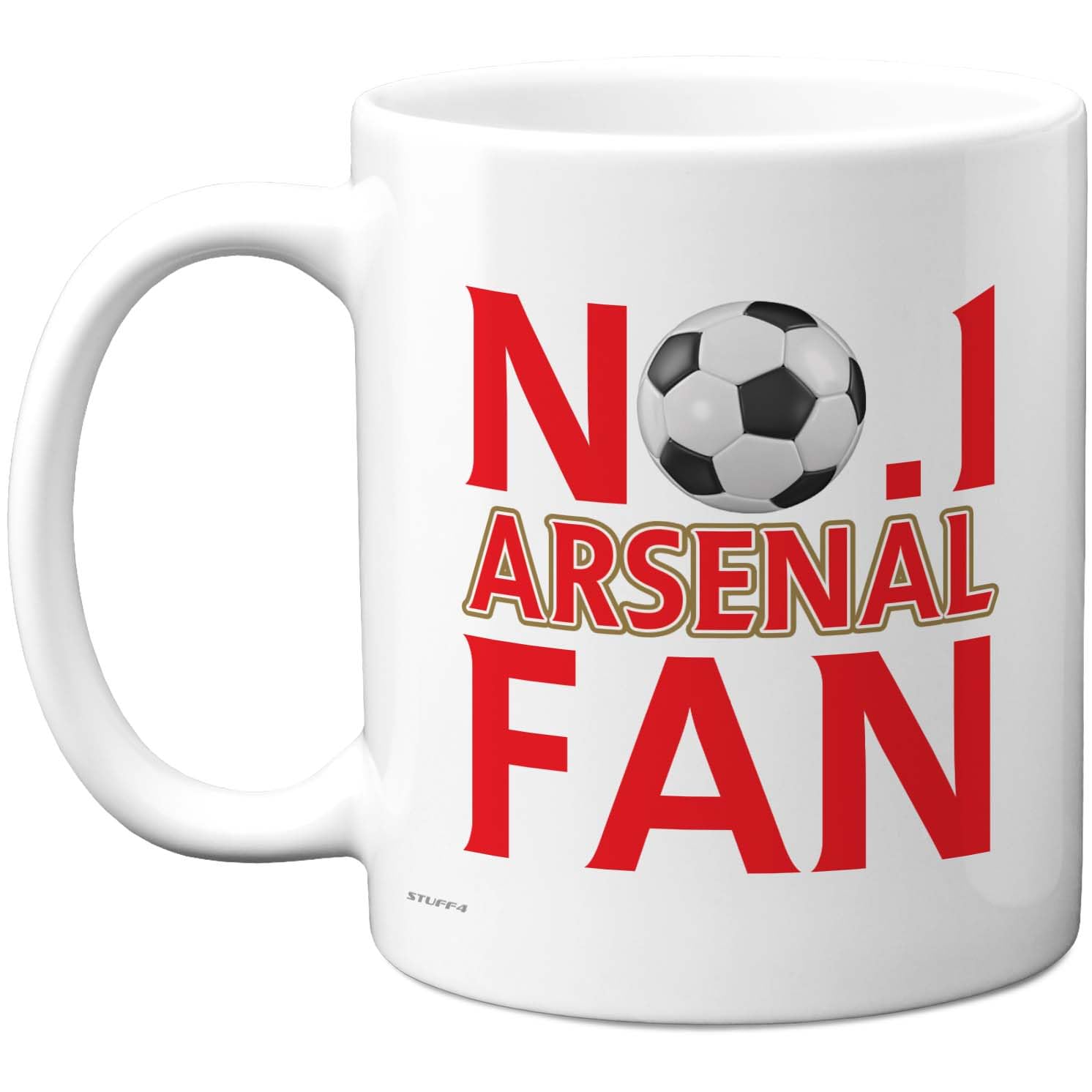 Stuff4 Novelty Mug for Arsenal Fans - No. 1 Arsenal Fan - Bold Red Lettering & Football Motif - Energetic Gift for Supporters - 11oz Ceramic Gloss Mug