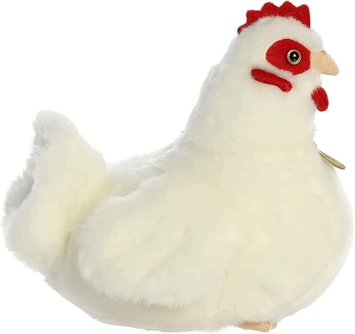 Miniatura 3 de Aurora Adorable gallina blanca de peluche Miyoni, detalle realista, compañía entrañable, blanco, 9 pulgadas
