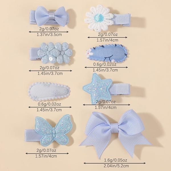 Haarspangen für Babys, Mädchen, 4,3 - 6,3 cm, Ripsband, Blume, Haarschleife, Glitzer, Stern, Schmetterling, Haarspangen, Haarschmuck für Mädchen, Kleinkinder, Kinder, 8 Stück - 2
