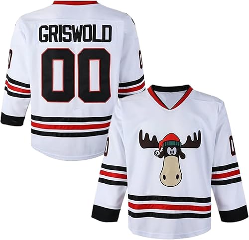 Clark #00 Griswold Movie Hockey Jersey cousu X-Mas Vacances de Noël, blanc, Tail