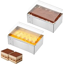 uxcell 2Pcs Tiramisu Pan, 6.3 x 3.9 x 2.5 Nonstick Rectangle Tiramisu Cake Pan with Acrylic Lid Removable Frame Stainless Steel Long Baking Tray for Cheesecake Mousse Lasagna
