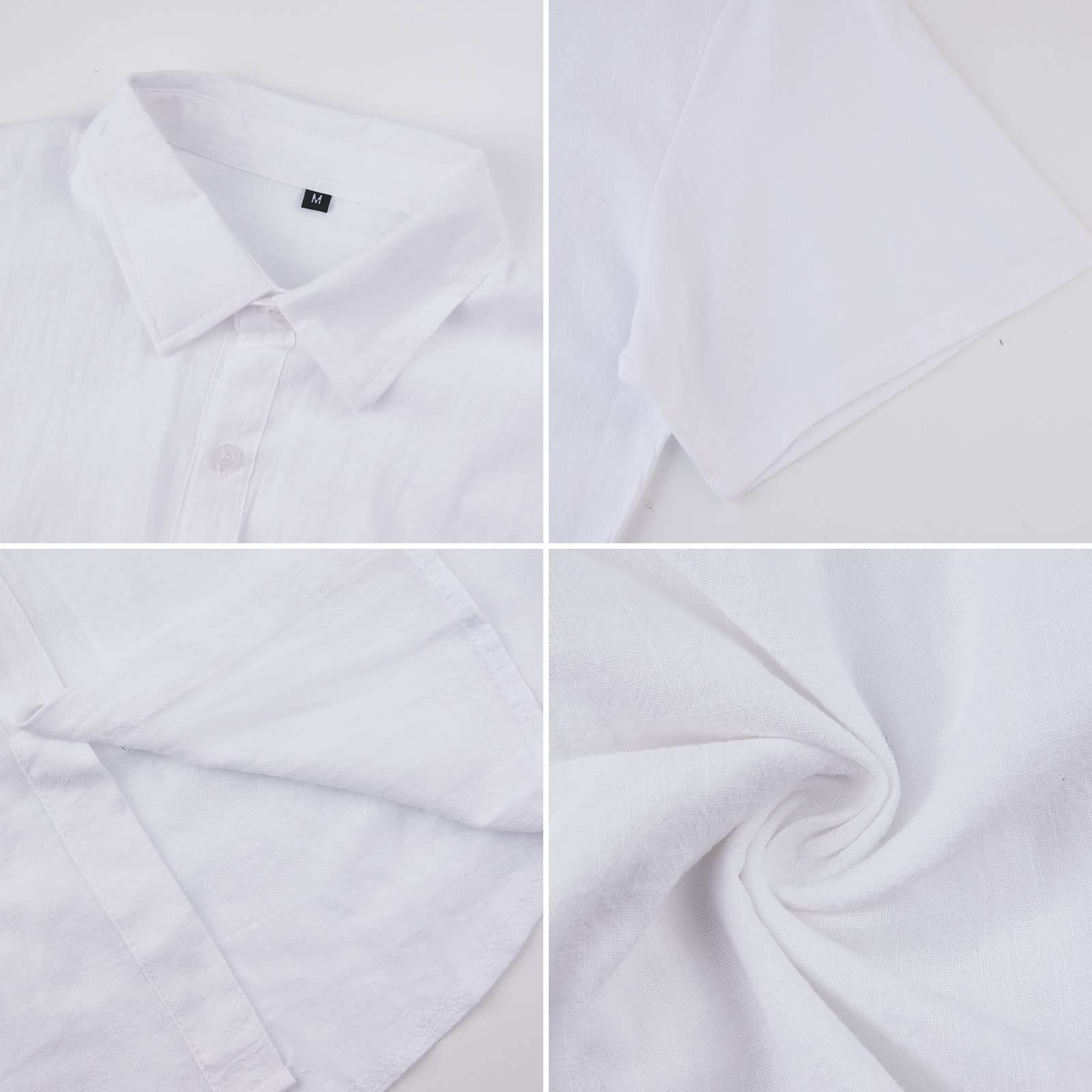 Halfword Uomo Camicia Lino Manica Corta Estiva Casual Risvolto Cotone Hawaiian Tinta Unita Vacanze Beach