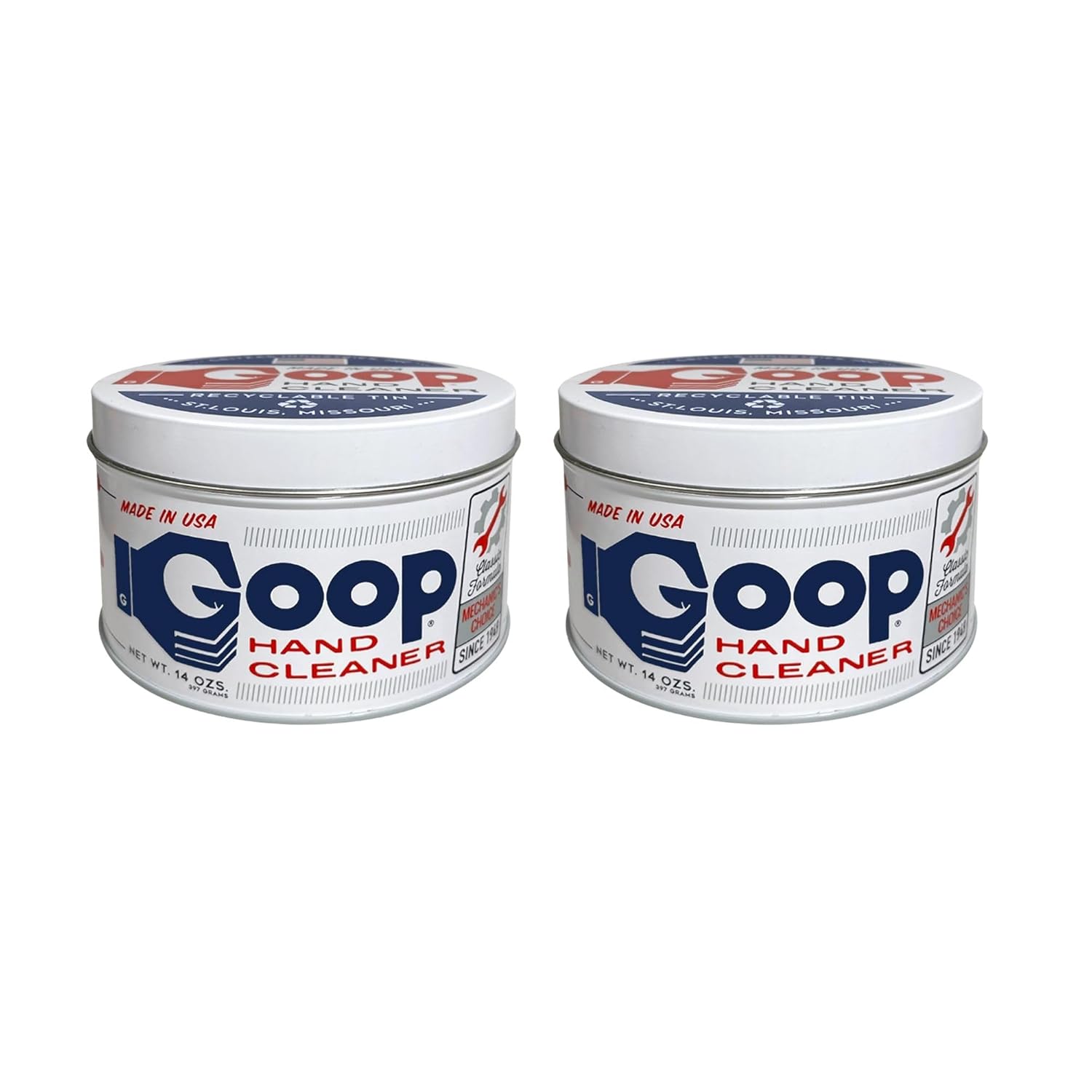 GOOP Classic Heavy Duty Powerful Hand Cleaner for Mechanics, Removes Oil, Grease, Fluids, Concentrated Waterless Hand Degreaser Cream, 14 oz Can (Pack of 2)