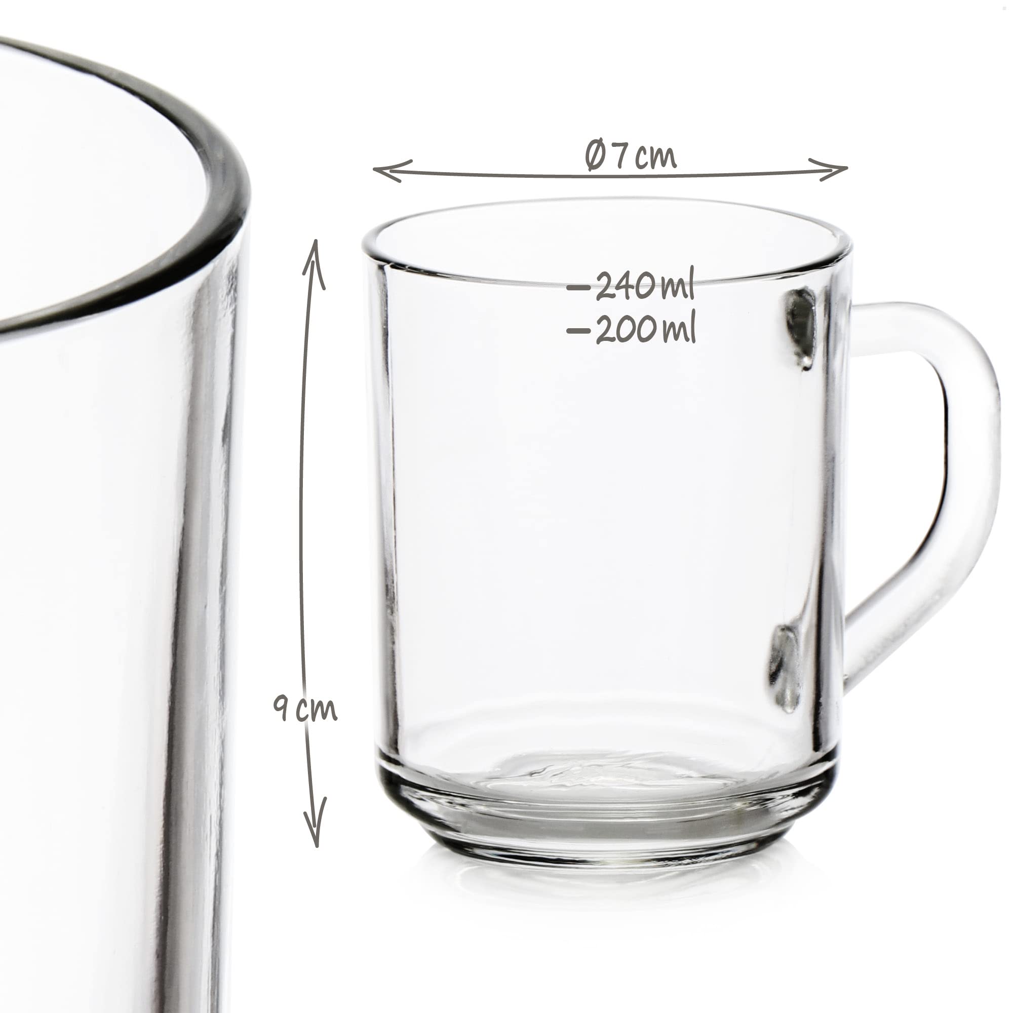 com-four® 12x Bicchiere da tè - Tazze con manico per tè e caffè - Ideale per bevande calde, cacao, latte macchiato e cappuccino (12 pezzi - 240ml)