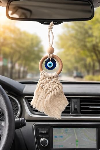 Handmade Macrame Car Hanging (1, Leaf Evil Eye)