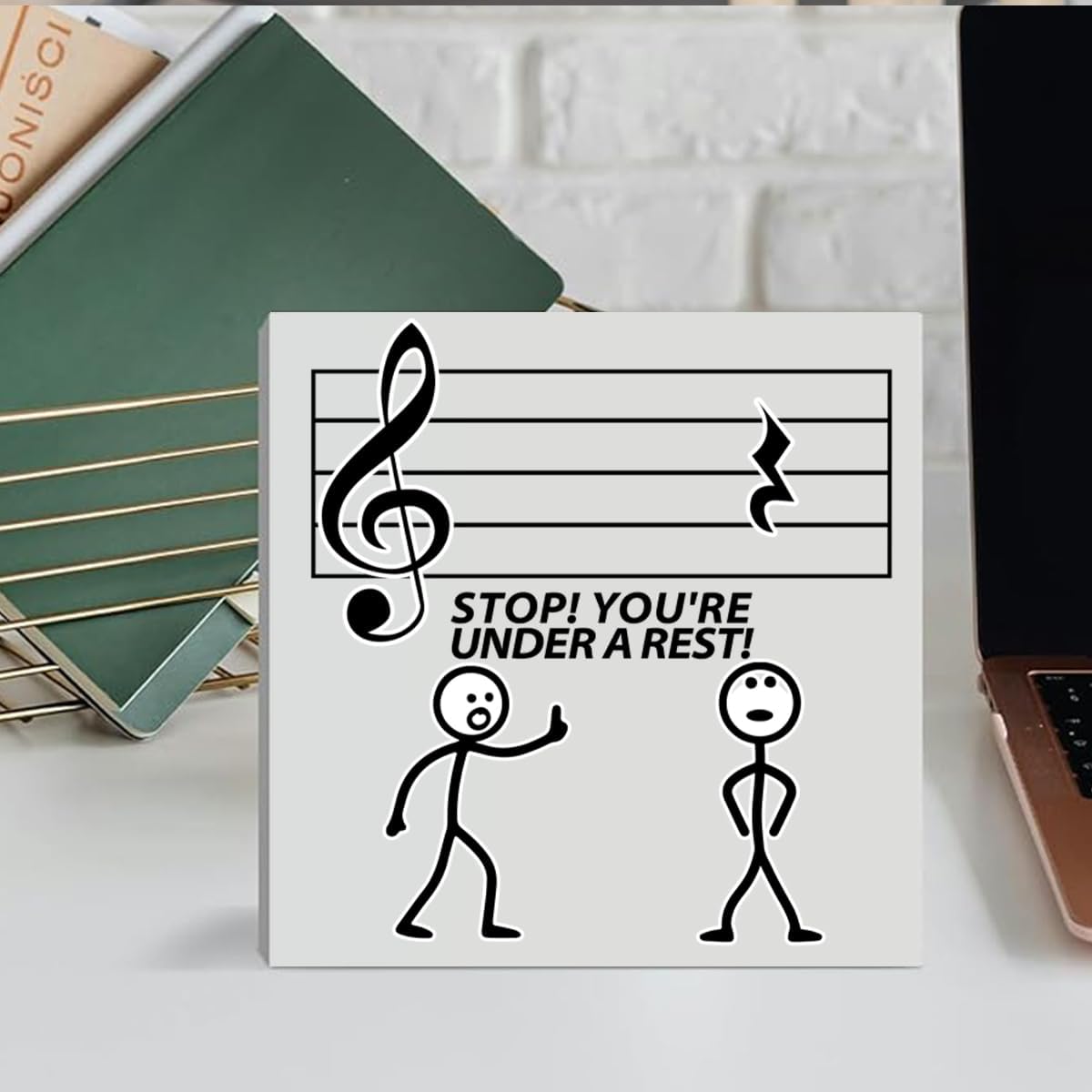 Funny Music Teacher Gift Appreciation Gifts for Band Director Choir Director Music and Orchestra Teacher Musician, Stop Under a Rest Wooden Box Sign Home Office Desk Decor, 5 x 5 Inches image 4