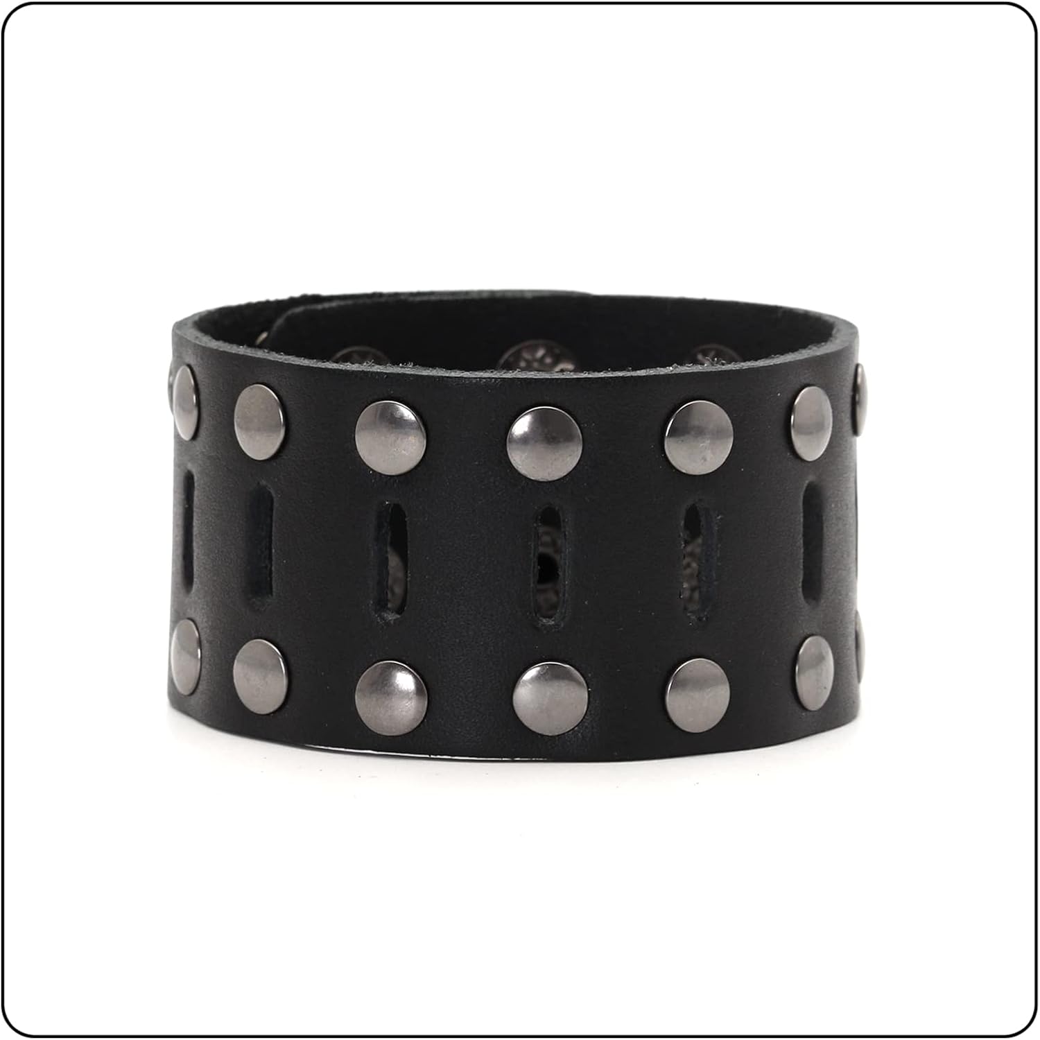 Punk Rock Double Row Rivets Wristband Hollow Wide Leather Cuff Bracelet