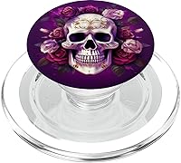 Vista 7 de Synthwave - Flores de otoño de calavera de azúcar, rosas blancas, moradas, PopSockets intercambiables