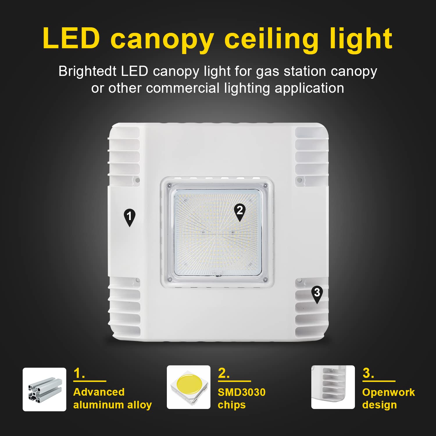 150W LED Canopy Gas Station Light 21000LM 5700K Cool White Surface Mount LED Carport Ceiling Light Commercial Canopy — view 4