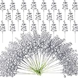 Starryle 30Pcs Silver Christmas Decorations Berry Stems Sliver Glitter Artificial Christmas Tree Pic