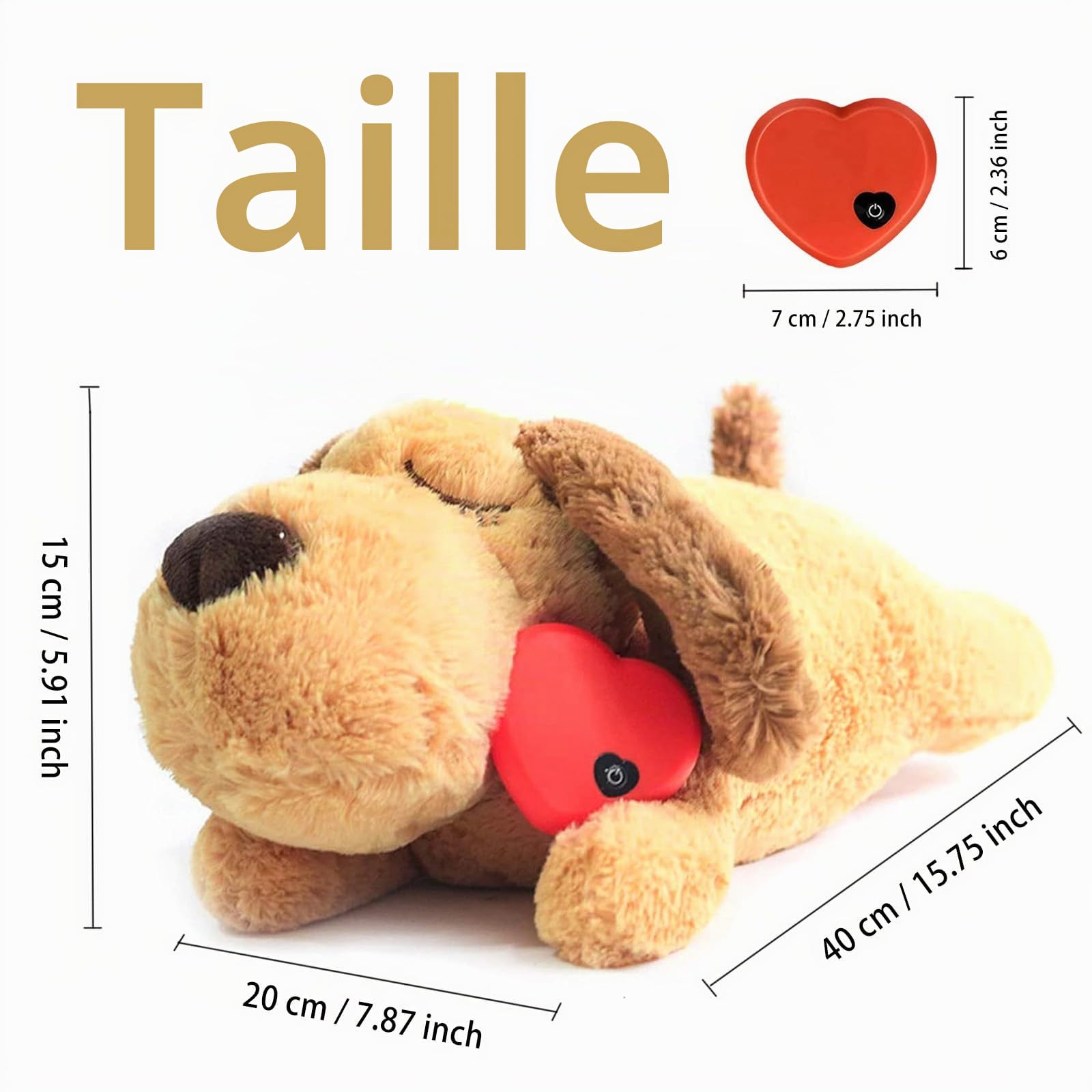 QKTYB Jouet pour Chiot avec Battement de cœur, Chiots séparant l'anxiété Jouet pour Chien en Peluche Douce Compagnon endormi Aide comportementale Chiot Chien Animal Domestique