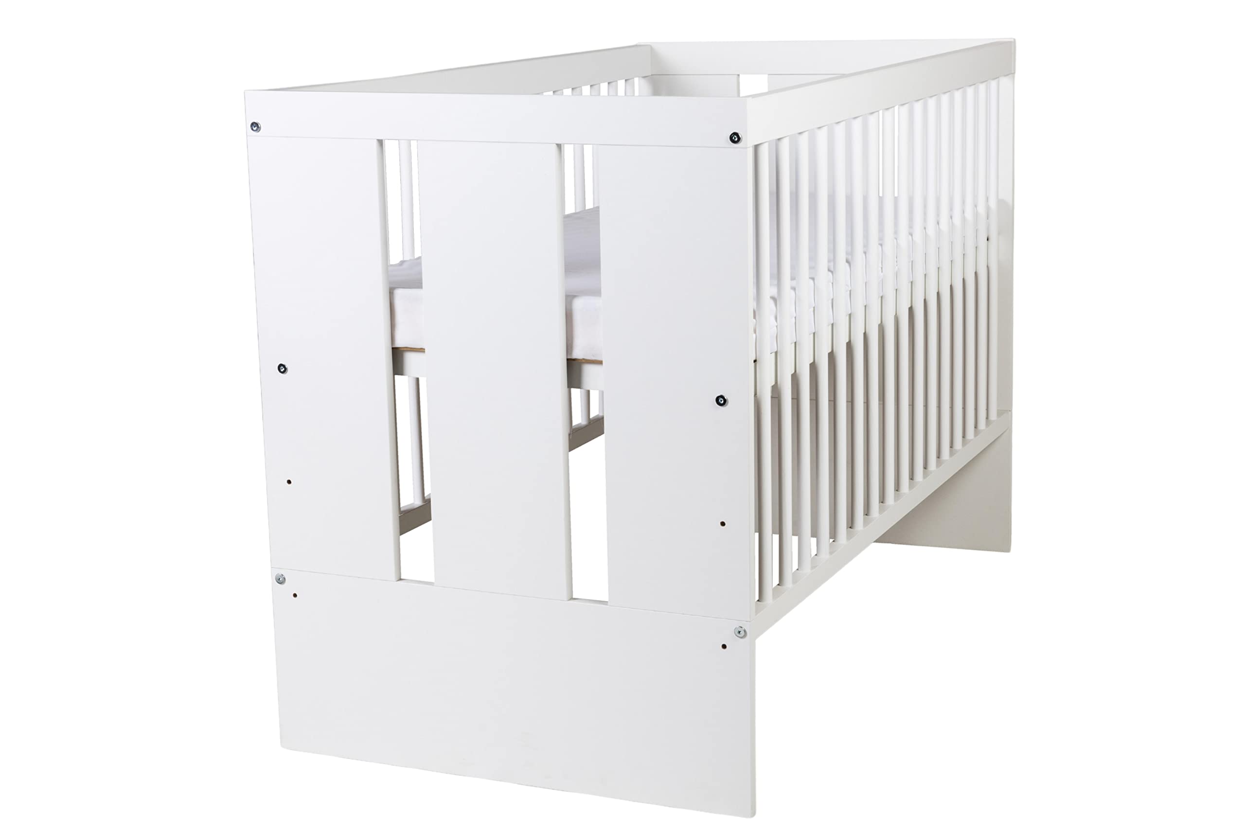 Lettino Paulus Bianco 120 x 60 cm Con Rete A Doghe - Lettino Regolabile In Altezza Su 3 Livelli - Legno Di Pino Laccato E MDF
