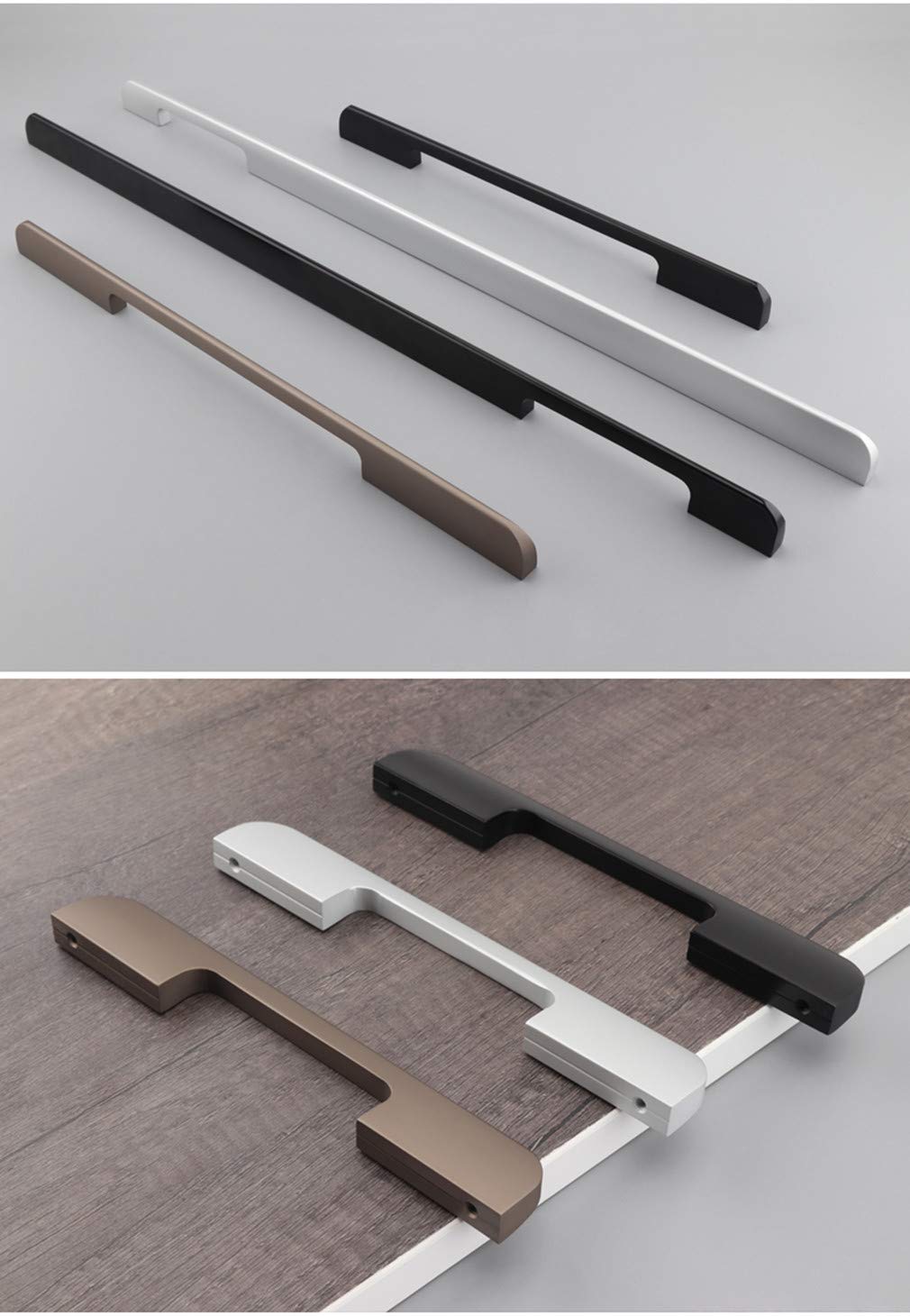 Nowoczesne uchwyty łukowe, uchwyty do szafy, uchwyt do szuflad, uchwyt meblowy, uchwyt drążkowy, szczotkowane aluminium, metalowy uchwyt do komody, solidny uchwyt profilowy (czarny długość 1200 mm)