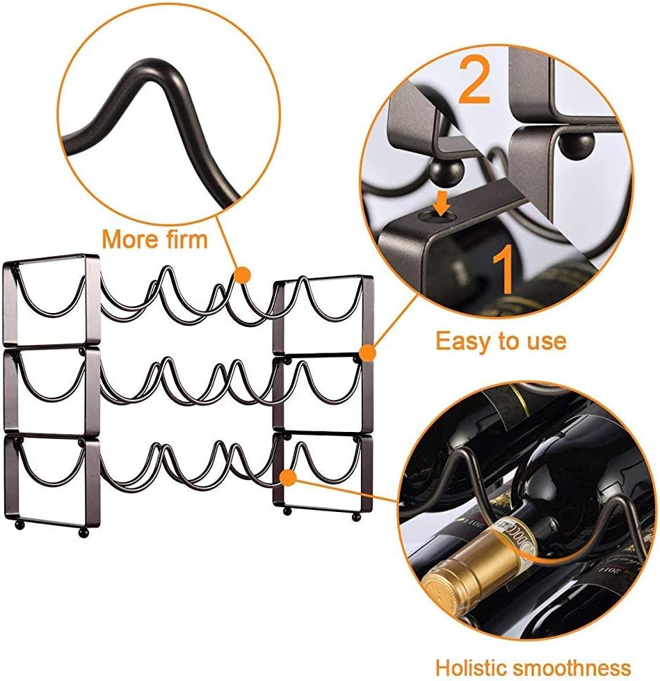 Stackable 12 Bottles Wine Rack Free Standing Countertop Cabinet Metal Wine Bottle Holder Organizer Shelves 3 Tier Can be Easily d Matte Black