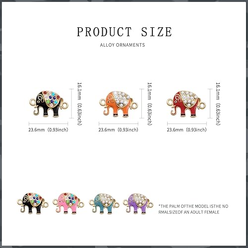 Miniatura 2 de 30 dijes de elefante de aleación esmaltados con diamantes de imitación de elefante, conector de eslabones para bricolaje, collares, pulseras,