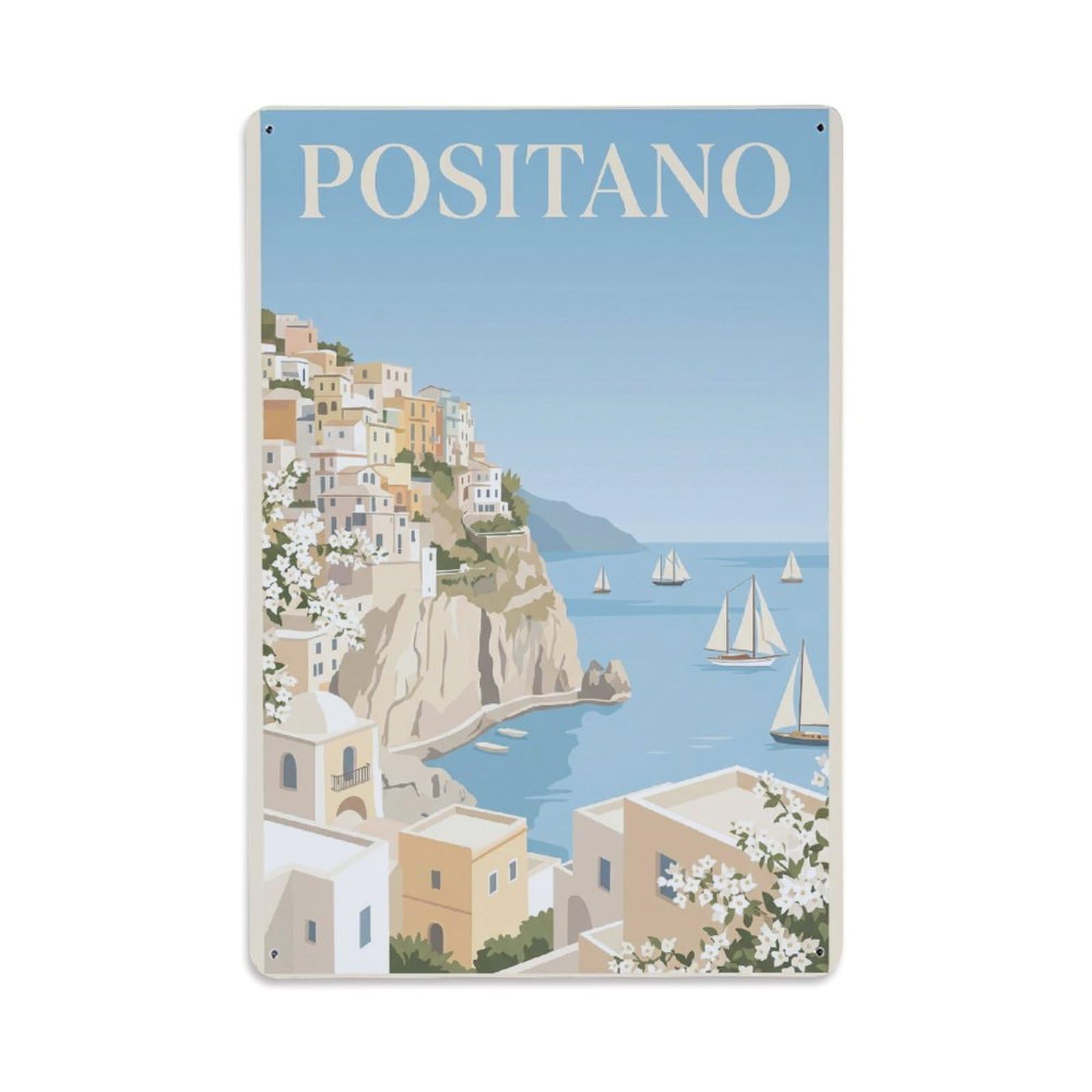 Vintage Travel Positano Italy Ivory Metal Tin Sign Plaque Wall Decor for Cafe, Club Bar, Office, Garden Metal Poster 8x12Inch