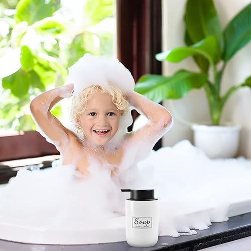 Miniatura 42 de BosilunLife Juego de Dispensadores de Jabón Espumoso - Dispensador de Jabón de Manos de Cerámica Albaricoque de Espuma de 12 onzas con Bomba a Bomba