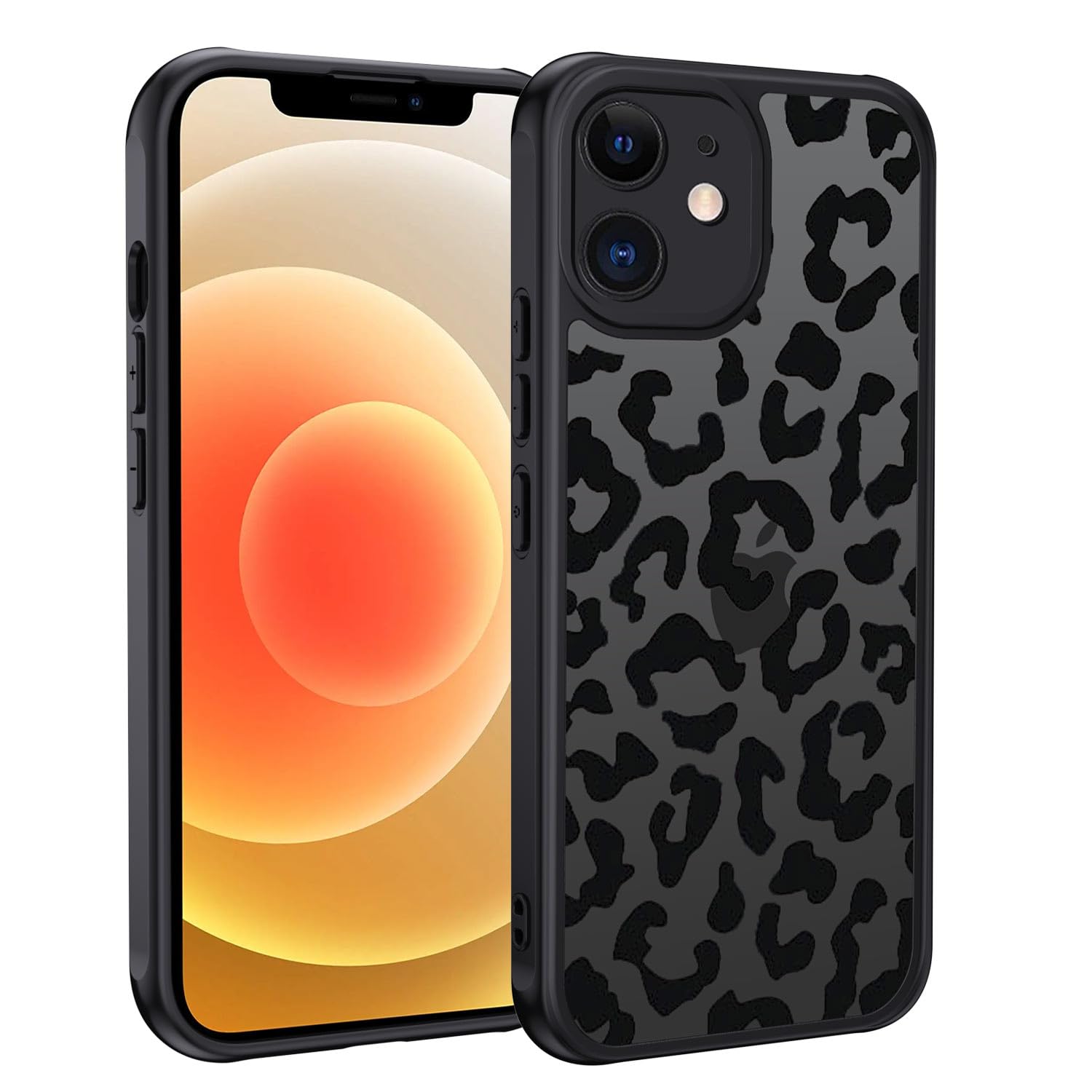 XTCASE Cover per iPhone 12 Mini, Custodia Aesthetic Leopardata Motivo Traslucida Opaca Posteriore Ultra Sottile Leggera Silicone TPU Morbido Antiurto Retro PC Rigido Antigraffio Case, Nero