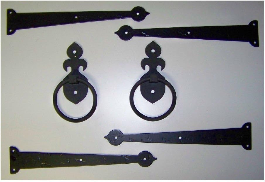 Rosette Style- Garage Door Decorative Hardware HEAVY IRON 4-HINGES + 2-PULLS