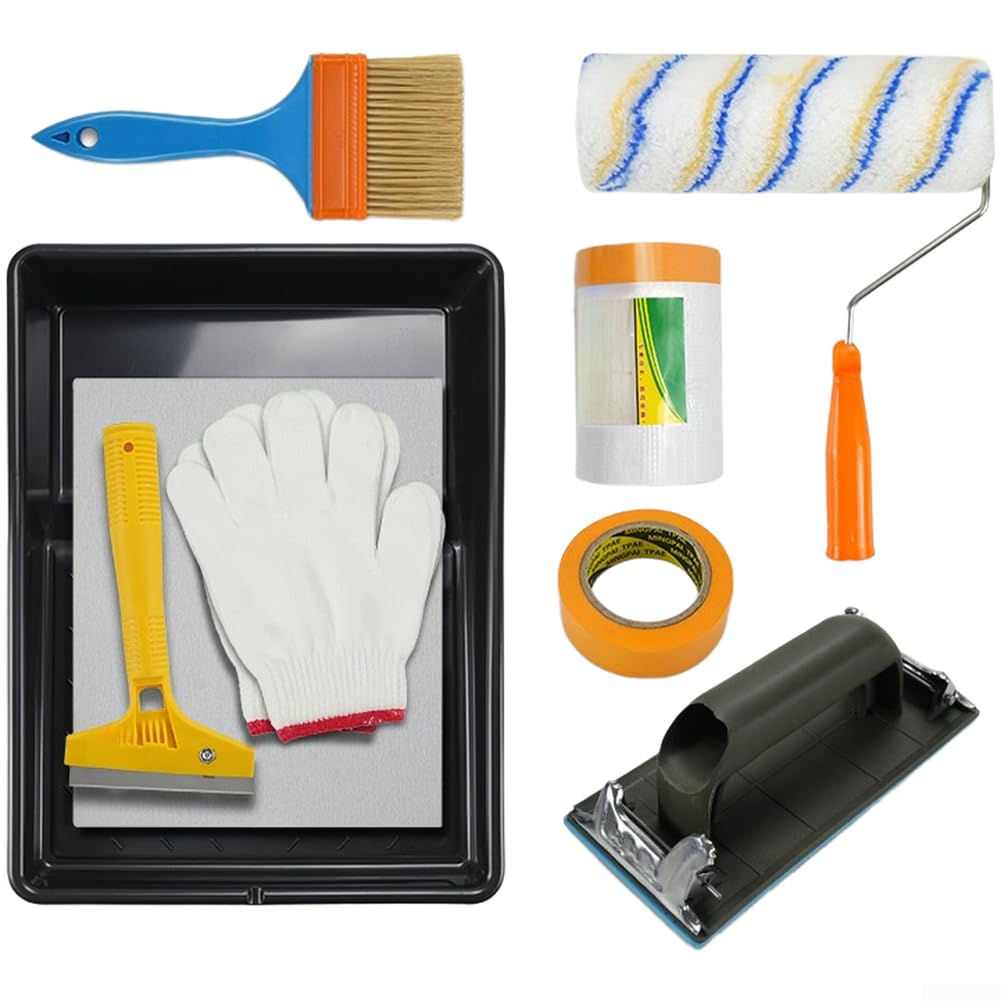 Set di pennelli a rullo, vassoio per pittura da parete, kit di strumenti per pittura con pennelli in lattice per decorazione di interni e applicazione di emulsione