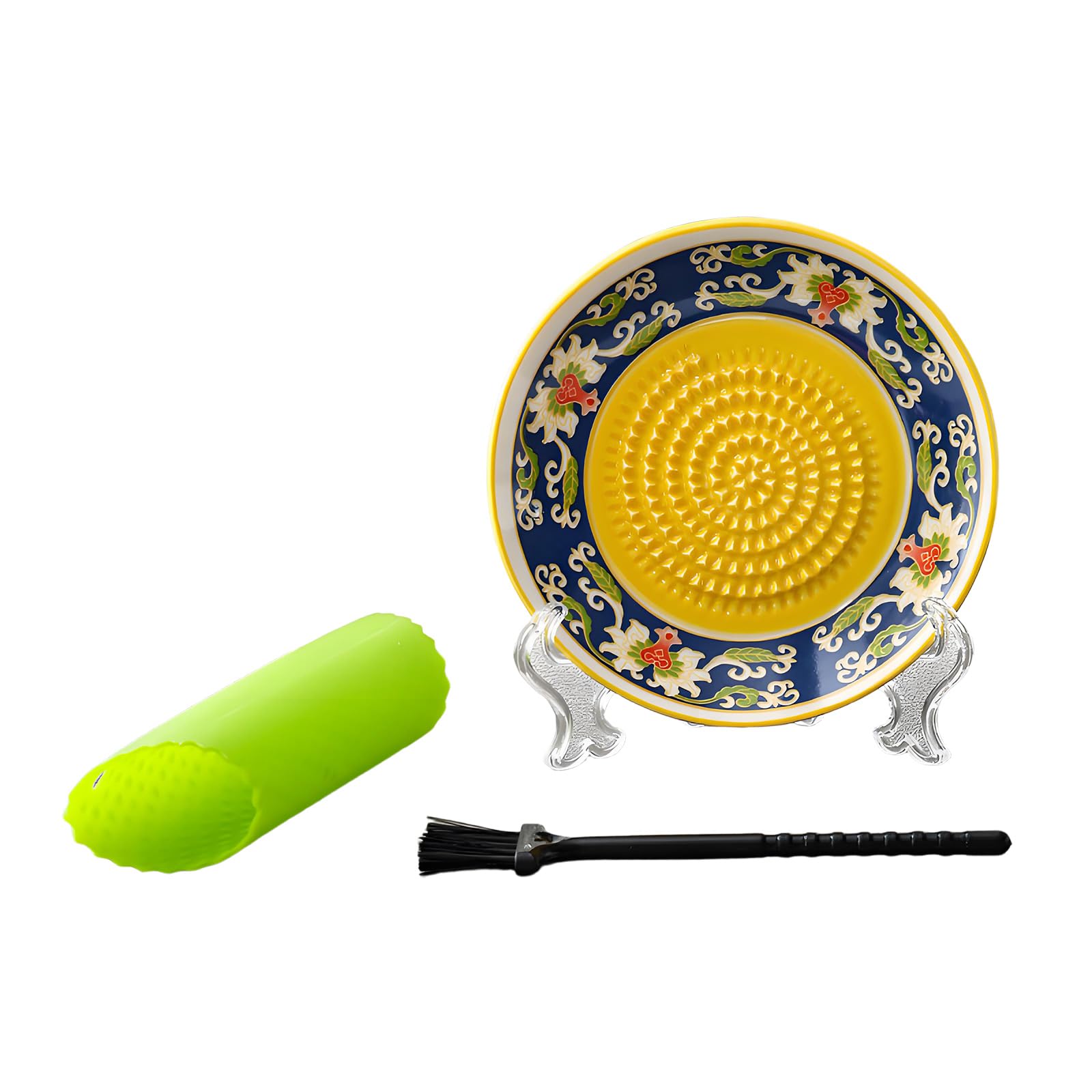 Whoasyst Multipurpose Ceramic Manual Grinder Plate Embossing Grater with Peeler and Brush for Garlic Gingers and Homemades Sauces Food Grade Ceramic Grater