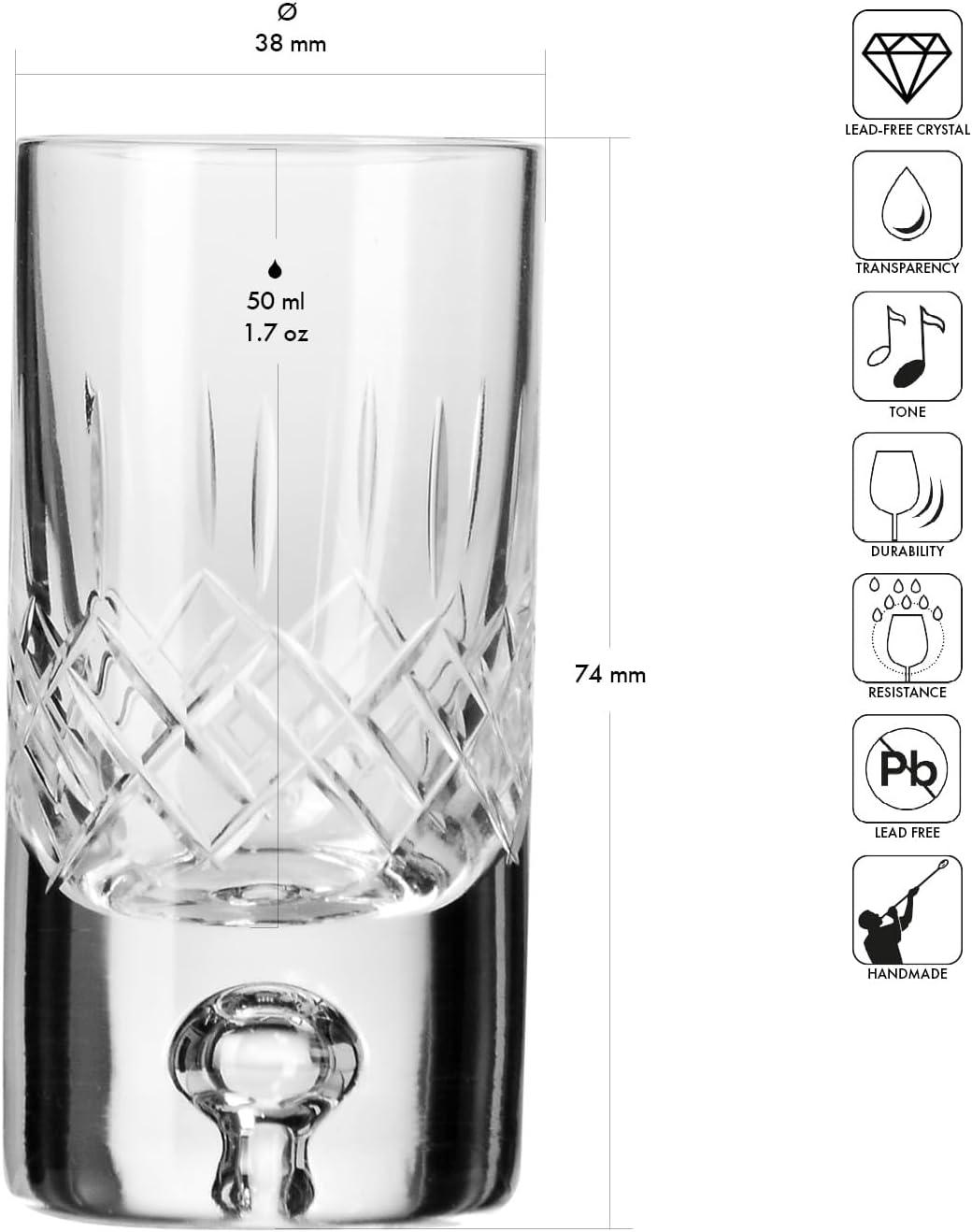 Krosno – Vodka Glasses 50 ml, Set of 6 – Crystal Glass – 2 Cut Designs – for Liqueur – Handcrafted & Hand-Cut – Saga Collection – Gift Idea