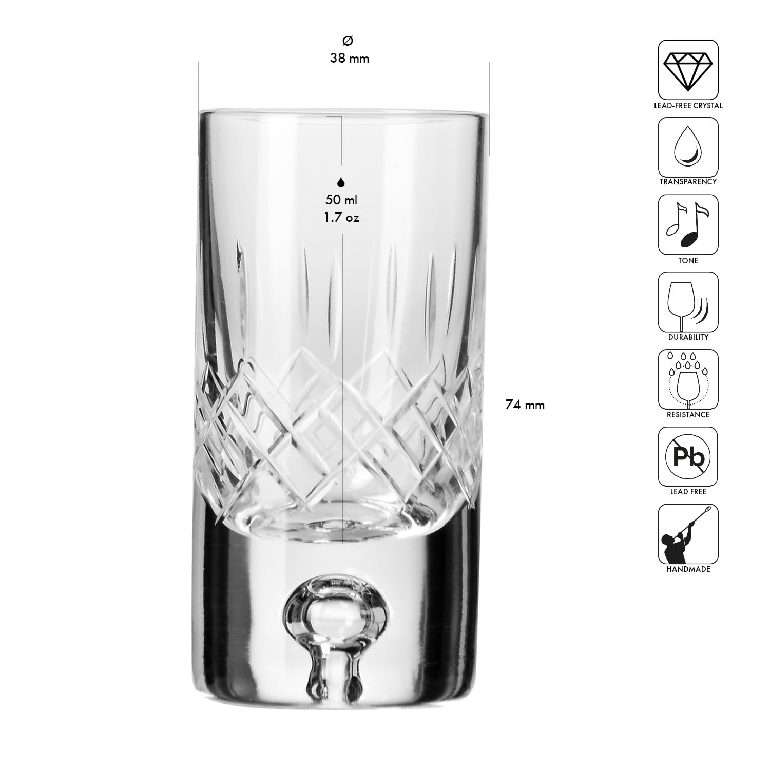 KROSNO Saga Kieliszki do Wódki 50 ml, Zestaw 6 Sztuk, Kryształowe Szkło, Ręcznie Wykonane, Prezent