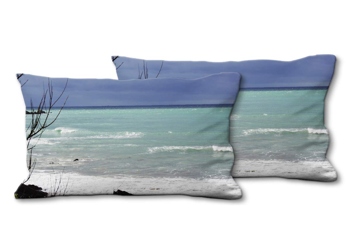 Farbspiele 2 - Foto-Kissen-Hülle Set (2 STK.) 80 x 40 cm | Kissen-Bezüge - passend zu Wandbild - Deko-Kissen - Frankreich Strand Küste blau türkis