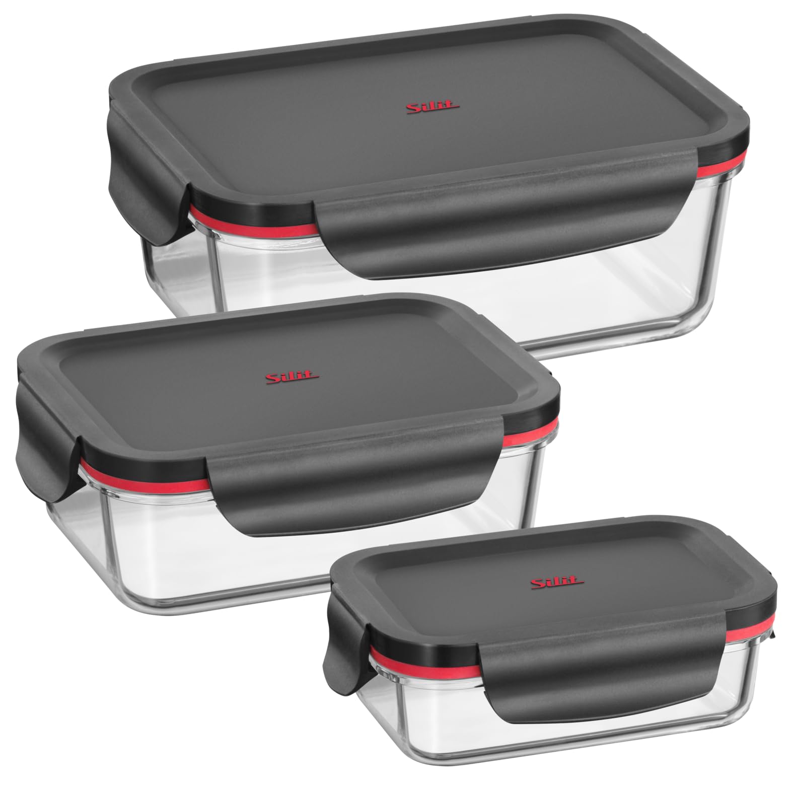 Silit Storio Vorratsdose Set 3-teilig, Glasbehälter mit Deckel luftdicht, Frischhaltedosen, spülmaschinengeeignet, mikrowellengeeignet, backofengeeignet ohne Deckel