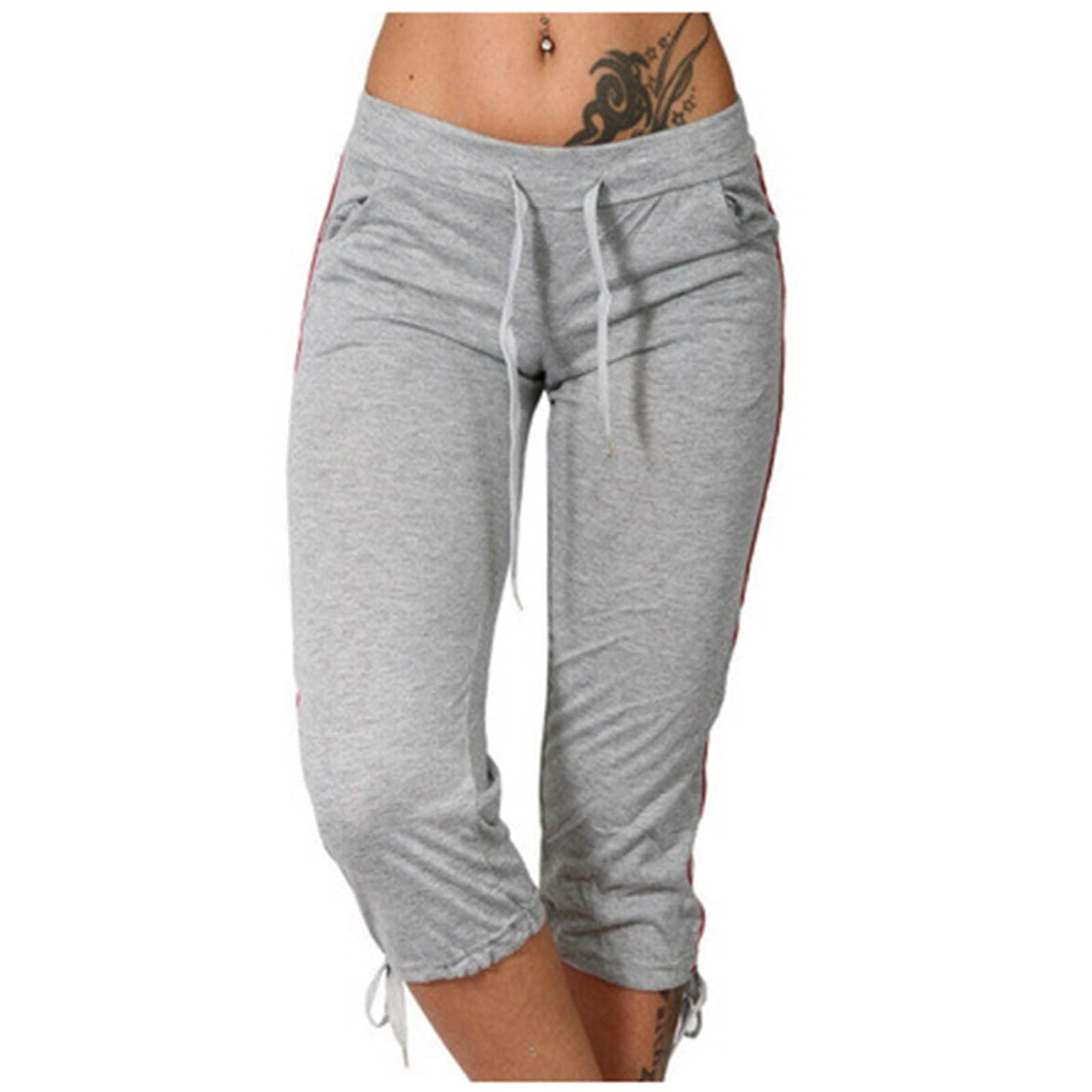 MaMiDayCapris for Women Loose Fit Drawsting High Waisted Sweatpants Lightweight Capri Pants Tie Leg Joggers with Pockets