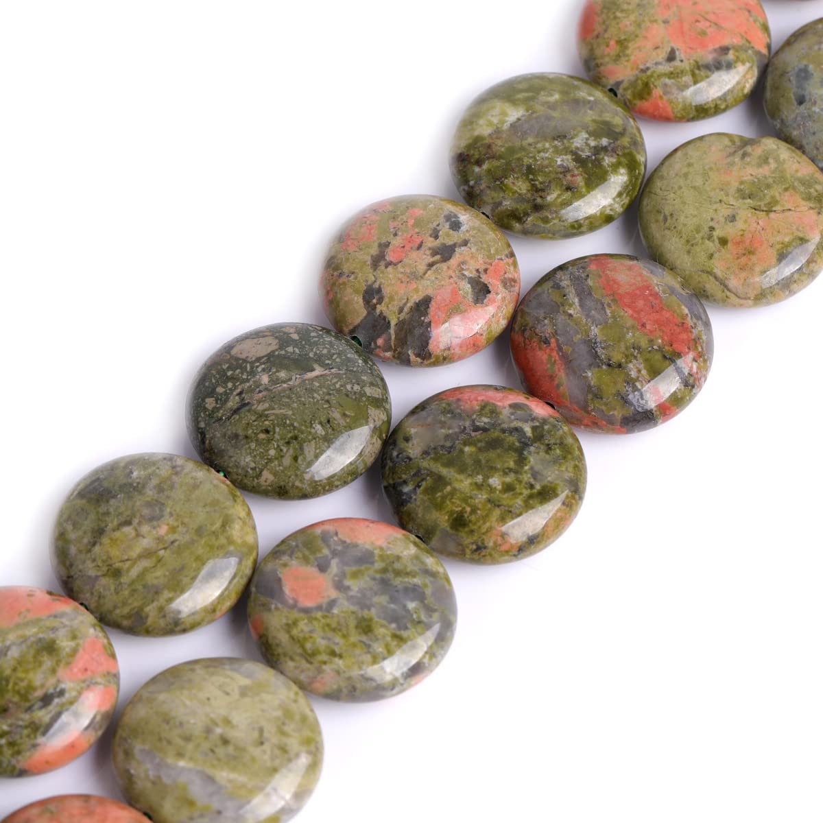 Perles en unakite naturelle verte 20mm pour création bijoux femme