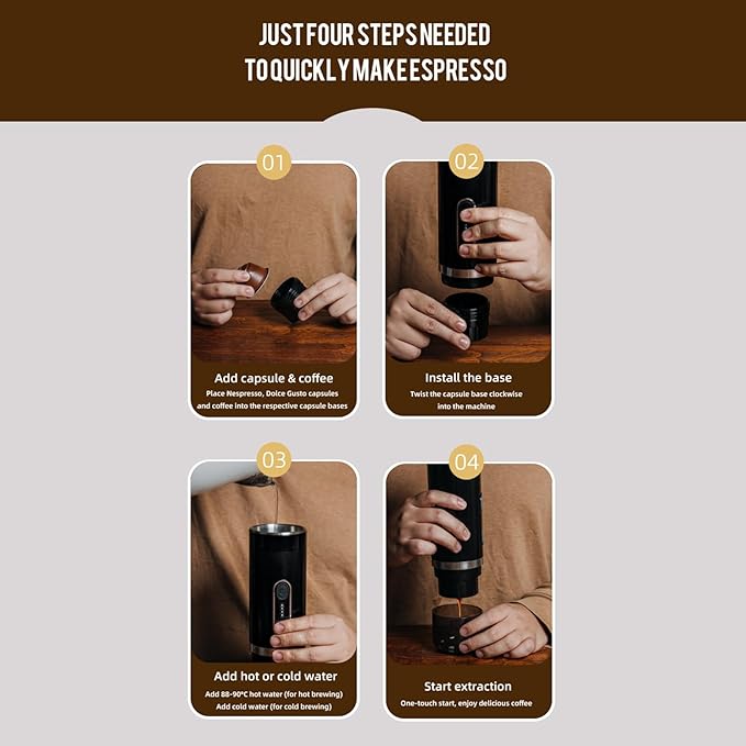 Cafetera Portátil 3 en 1 para Cápsulas y Molido con Batería Recargable miniatura 7