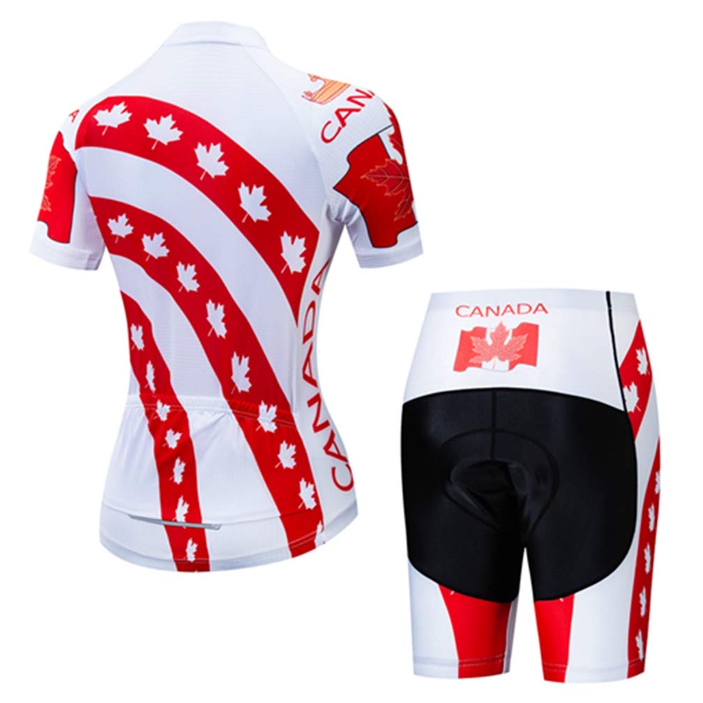 WeimoMonkey Women's Short Sleeve Cycling Jersey Quick Dry MTB Clothing Bike Top + 3D Shorts Set Red White S