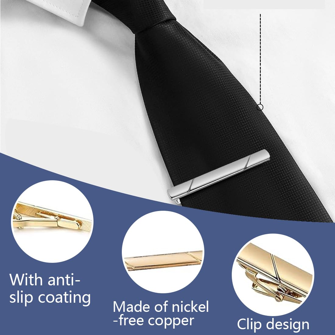 Krawattennadel 4 Stück Klassischer Business-Stil Für Herren, Weiß Schwarz Blau Gold, Standardgröße