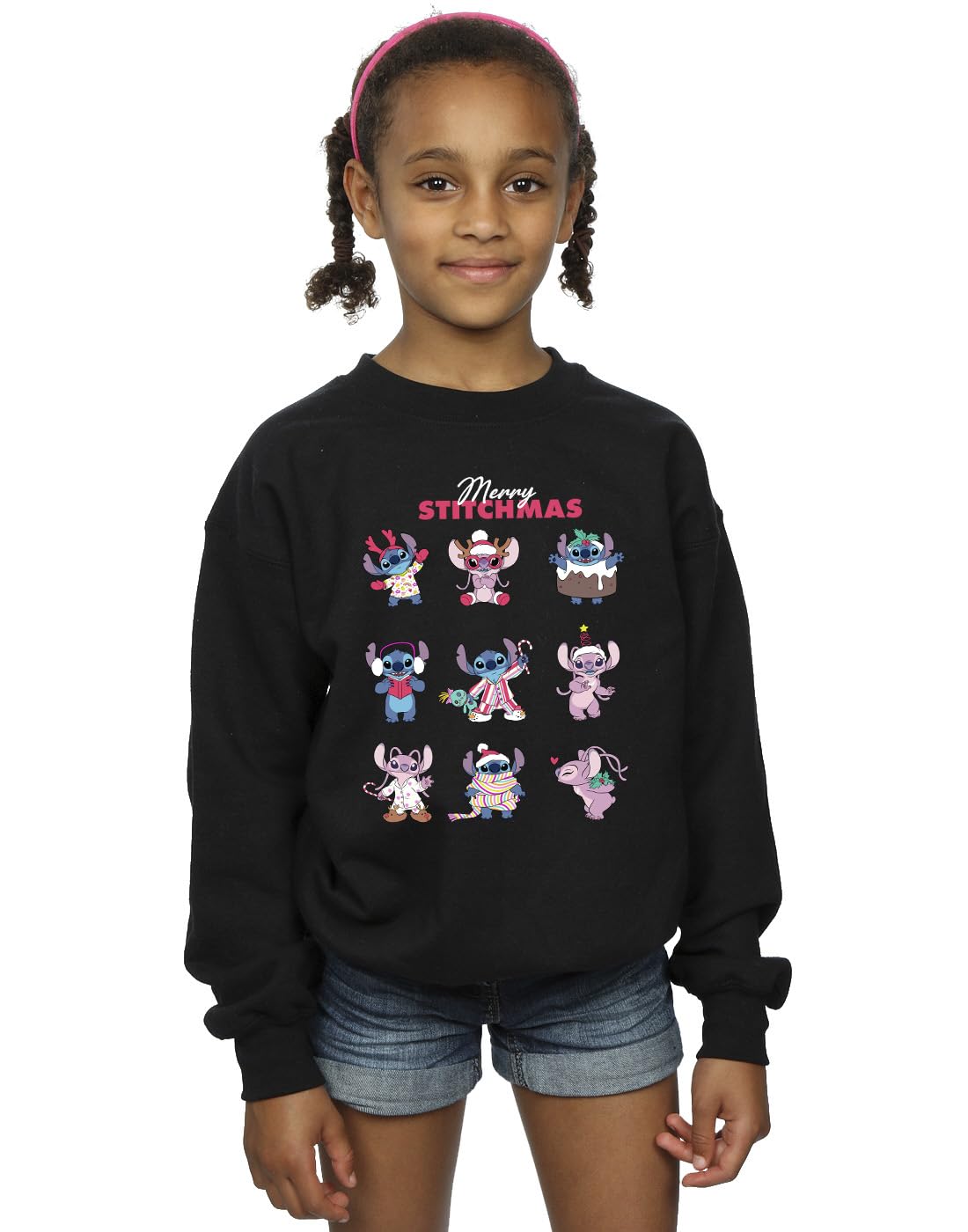 Absolute Cult Girls Black Disney Lilo & Stitch Merry Stitchmas Sweatshirt 9-11 Years