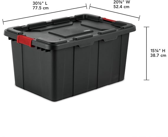 Sterilite 14669004 27-gallon Industrial Tote with Red Latch, Black, 4-Pack by Sterilite
