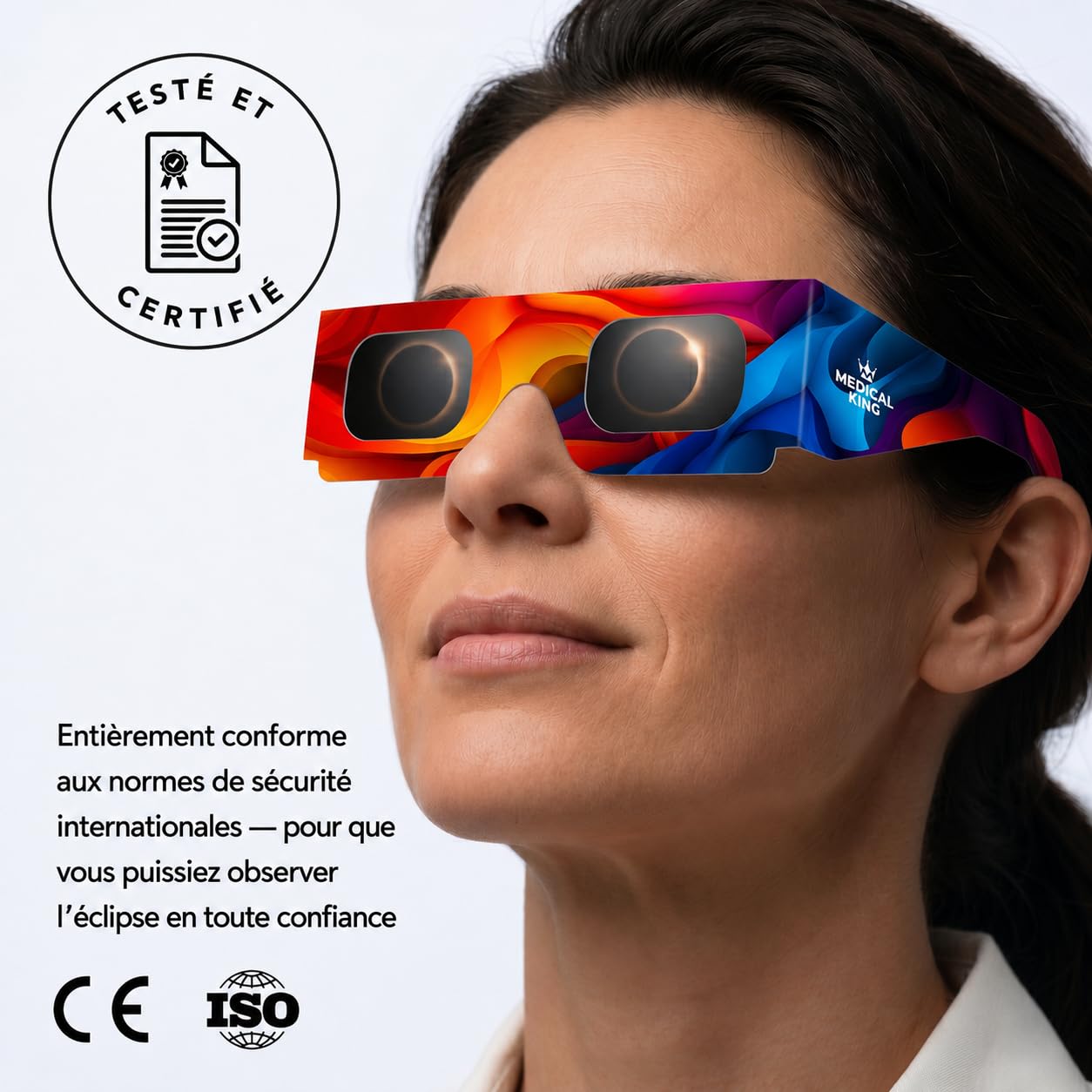 Lunettes Eclipse Solaire 2026 – Lot de 6/50/100 Paires Premium avec 2 Filtres Solaires pour Smartphone, Lunettes Eclipse Solaire ISO 12312-2,CE, Protection des Yeux pour l'Observation du Soleil