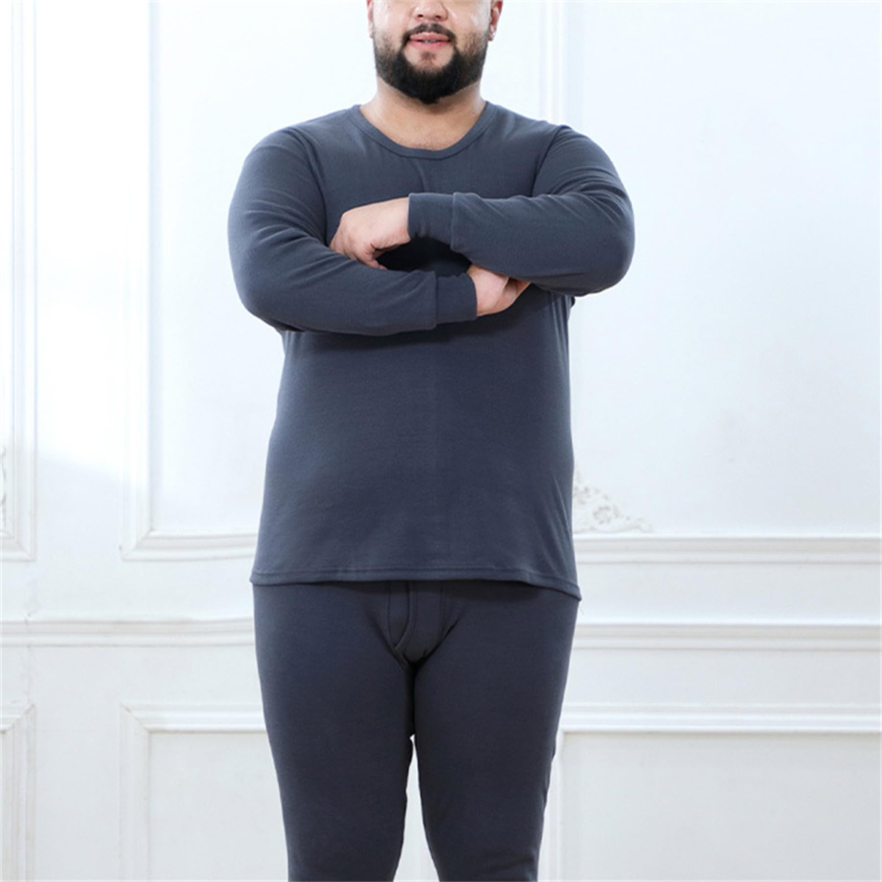 Ensemble De sous-vêtements Thermiques pour Homme, Couche De Base Thermique d'hiver, Col Rond Ultra Doux Et Chaud, Manches Longues, sans Couture, Grande Taille, Haut Et Bas