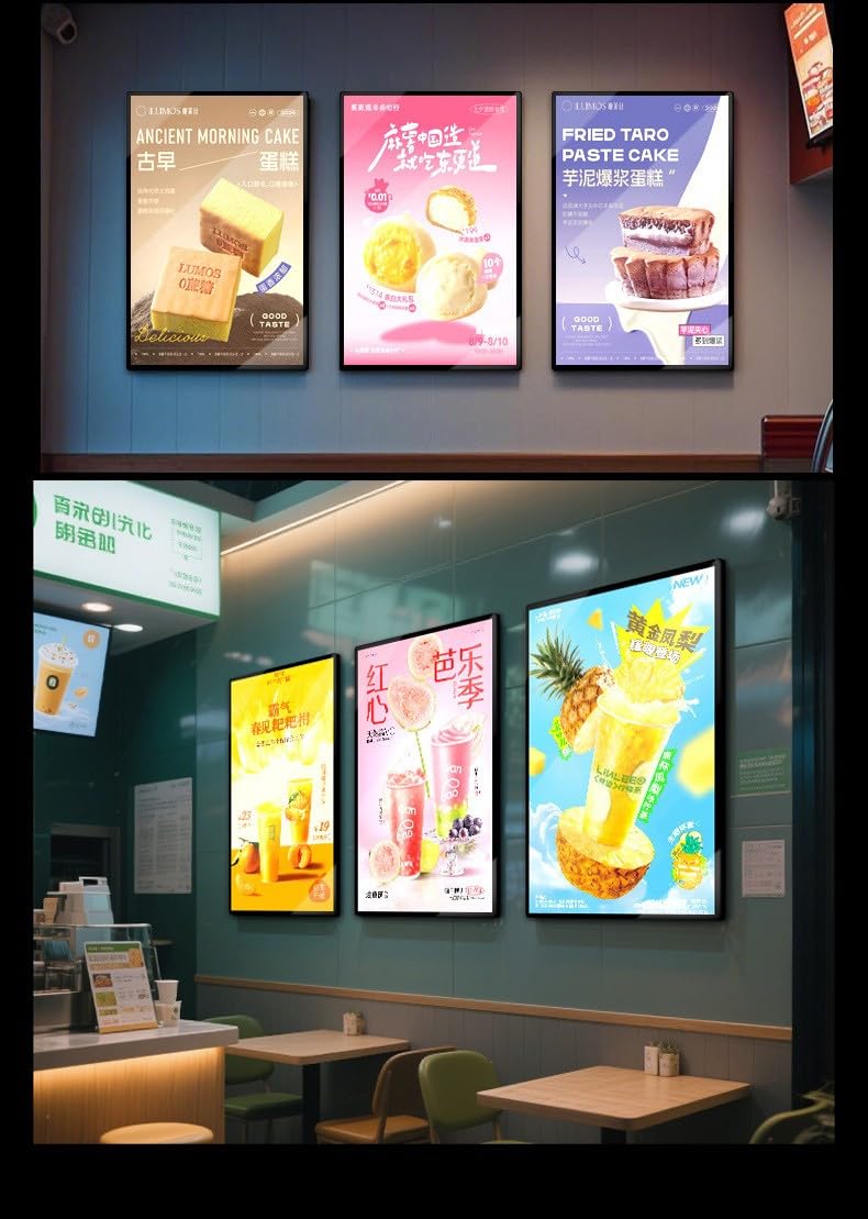 Caja De Luz LED For Carteles, Marco Publicitario Ultrafino For Menús, Caja De Luz LED Publicitaria,Marco Aluminio,LED De Bajo Consumo,Cambio Rápido De Carteles,Tiendas,Cafeterías Silver,75*120CM