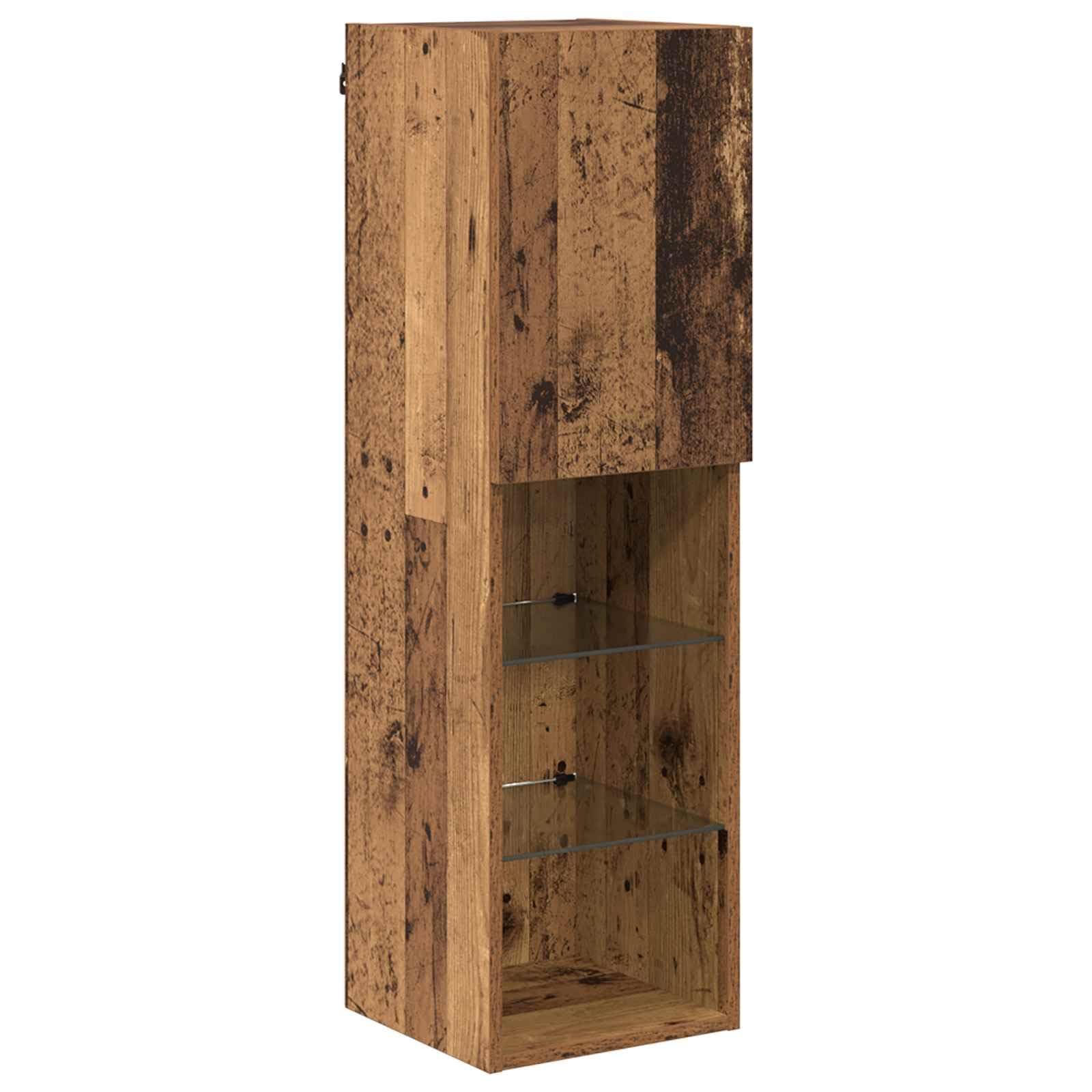 Mueble de pared para TV con luces LED, 7 piezas, aspecto de madera envejecida, 100 x 30 x 40 cm, diseño moderno para sala de estar, centro de entretenimiento